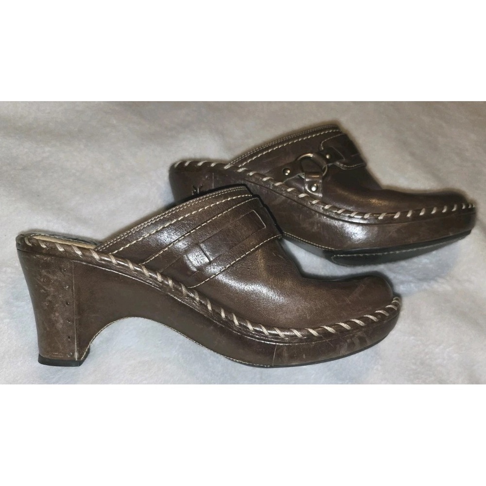 Frye Boots Shoes Mules Womens Leather Slip On Cone Heel‎ Brown Size 9 M